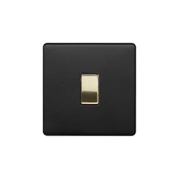 The Camden Collection Matt Black & Brushed Brass 20A 1 Gang DP Switch Black Insert Screwless