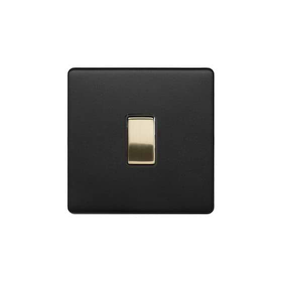 The Camden Collection Matt Black & Brushed Brass 20A 1 Gang DP Switch Black Insert Screwless