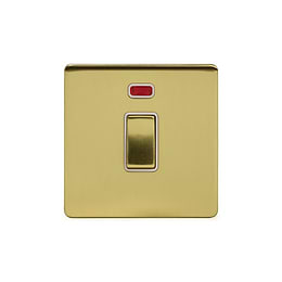 Soho Lighting Brushed Brass 20A 1 Gang Double Pole Switch With Neon Wht Ins Screwless