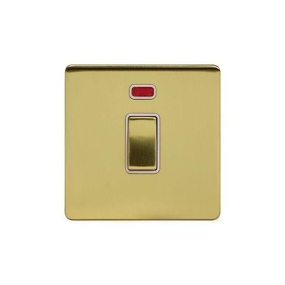 The Savoy Collection Brushed Brass 20A 1 Gang Double Pole Switch With Neon Wht Ins Screwless