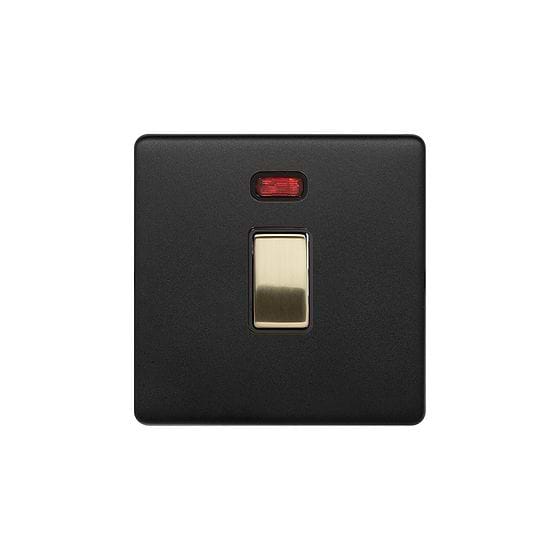 The Camden Collection Matt Black & Brushed Brass 20A 1 Gang Double Pole Switch With Neon Blk Ins Screwless 
