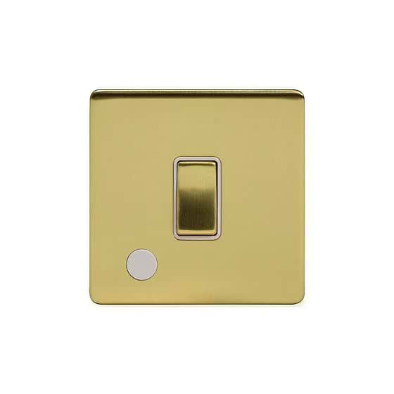 The Savoy Collection Brushed Brass 20A 1 Gang Double Pole Switch Flex Outlet Wht Ins Screwless