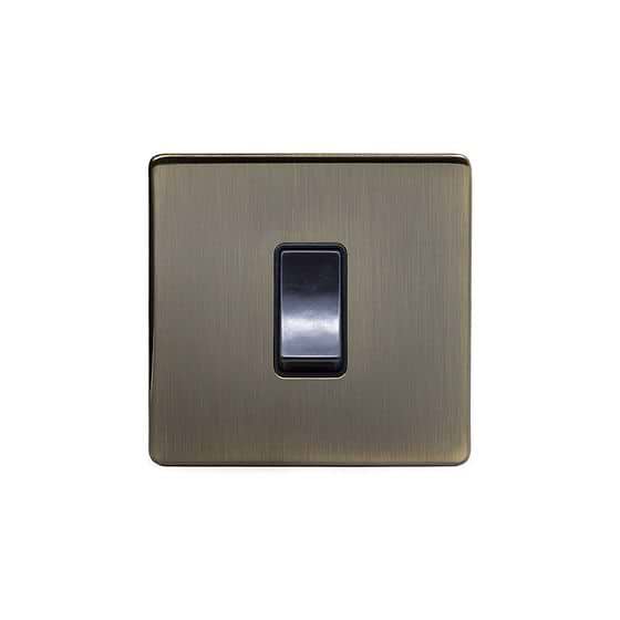 The Charterhouse Collection Antique Brass 45A 1 Gang Double Pole Switch Single Plate Blk Ins Screwless