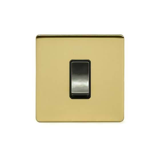 The Savoy Collection Brushed Brass 45A 1 Gang Double Pole Switch Single Plate Blk Ins Screwless