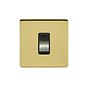 The Savoy Collection Brushed Brass 45A 1 Gang Double Pole Switch Single Plate Blk Ins Screwless