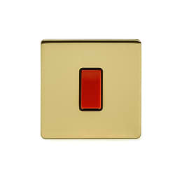 24k Brushed Brass 45A 1 Gang Double Pole Switch, Single Plate