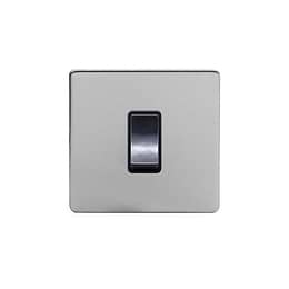 The Lombard Collection Brushed Chrome 45A 1 Gang Double Pole Switch Single Plate Blk Ins Screwless