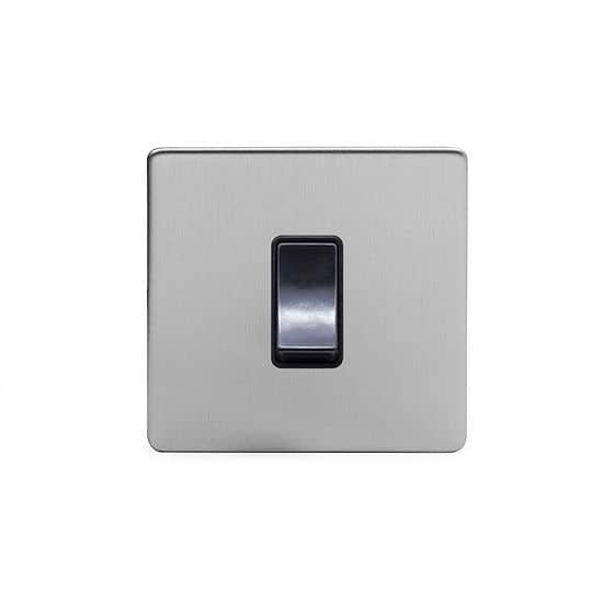 The Lombard Collection Brushed Chrome 45A 1 Gang Double Pole Switch Single Plate Blk Ins Screwless