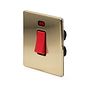 The Savoy Collection Brushed Brass 45A 1 Gang Double Pole Switch With Neon, Single Plate Black Insert Screwless