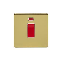 Soho Lighting Brushed Brass 45A 1 Gang Double Pole Switch With Neon