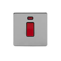 Soho Lighting Brushed Chrome 45A 1 Gang Double Pole Switch With Neon