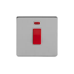 Soho Lighting Brushed Chrome 45A 1 Gang Double Pole Switch With Neon