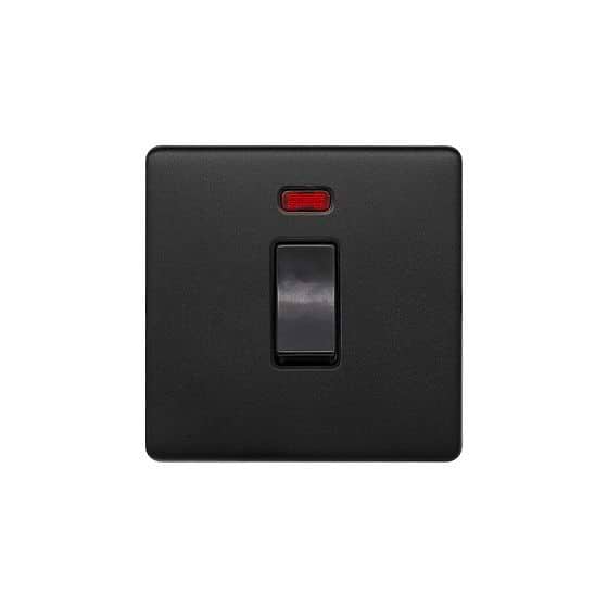 The Camden Collection Matt Black 45A 1 Gang Double Pole Switch & Neon Screwless