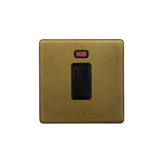 The Belgravia Collection Old Brass 45A 1 Gang Double Pole Switch with Neon on Single Plate