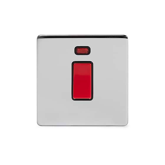 Soho Lighting Polished Chrome 45A 1 Gang Double Pole Switch With Neon