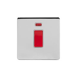 Soho Lighting Polished Chrome 45A 1 Gang Double Pole Switch With Neon