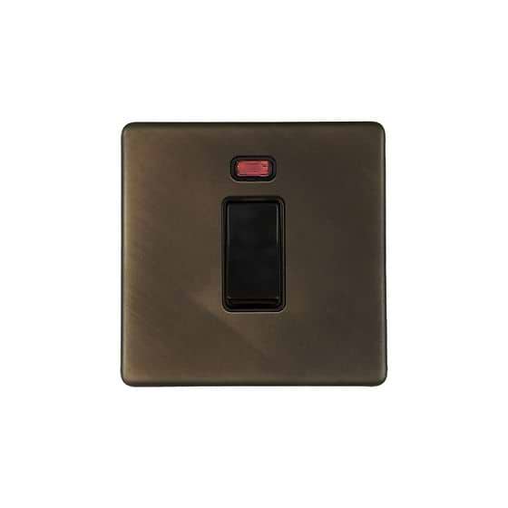 The Westminster Collection Vintage Brass 45A 1 Gang Double Pole Switch with Neon on Single Plate