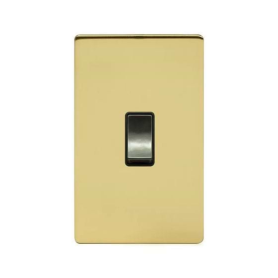 The Savoy Collection Brushed Brass 45A 1 Gang Double Pole Switch Large Plate Blk Ins Screwless