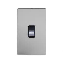 The Lombard Collection Brushed Chrome 45A 1 Gang Double Pole Switch Double Plate Blk Ins Screwless