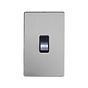 The Lombard Collection Brushed Chrome 45A 1 Gang Double Pole Switch Double Plate Blk Ins Screwless