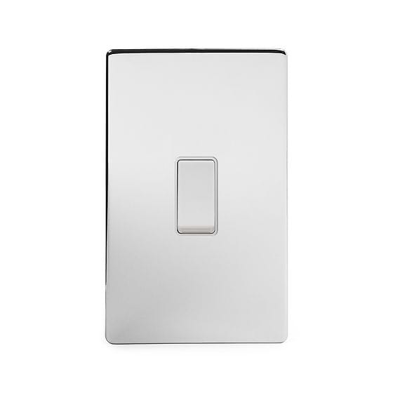 The Finsbury Collection Polished Chrome 45A 1 Gang Double Pole Switch Double Plate Wht Ins Screwless