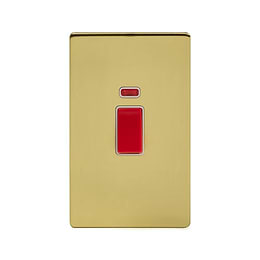 Soho Lighting Brushed Brass 45A 1 Gang Double Pole Switch With Neon