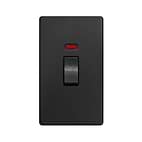 The Camden Collection Matt Black 45A 1 Gang Double Pole Switch & Neon (Double Plate) Screwless