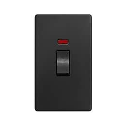 The Camden Collection Matt Black 45A 1 Gang Double Pole Switch & Neon (Double Plate) Screwless