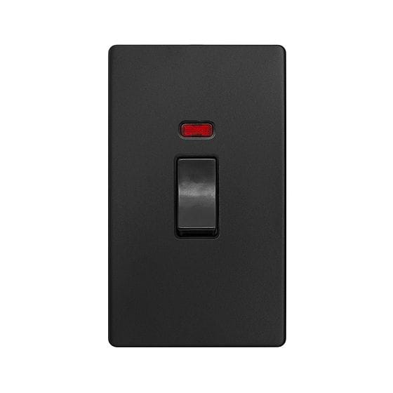 The Camden Collection Matt Black 45A 1 Gang Double Pole Switch & Neon (Double Plate) Screwless