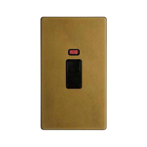 The Belgravia Collection Old Brass 45A 1 Gang Double Pole Switch With Neon on Large Plate