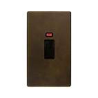 The Westminster Collection Vintage Brass 45A 1 Gang Double Pole Switch With Neon on Large Plate