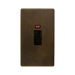 The Westminster Collection Vintage Brass 45A 1 Gang Double Pole Switch With Neon on Large Plate