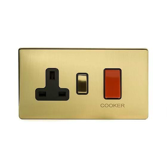 The Savoy Collection Brushed Brass 45A Cooker Control Unit Blk Ins Screwless