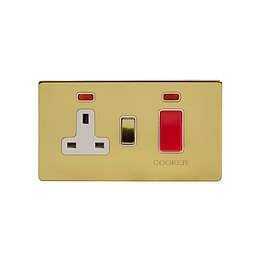 Soho Lighting Brushed Brass 45A Cooker Control Unit With Neon Wht Ins Screwless