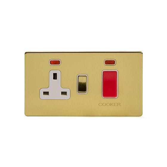 The Savoy Collection Brushed Brass 45A Cooker Control Unit With Neon Wht Ins Screwless