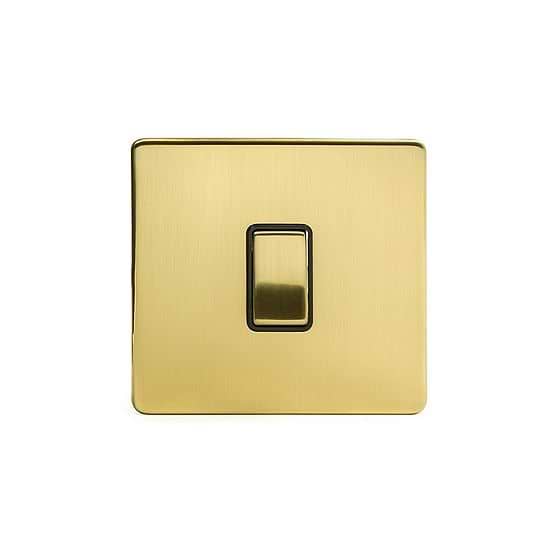 The Savoy Collection Brushed Brass 1 Gang 20A Double Pole Switch Blk Ins Screwless