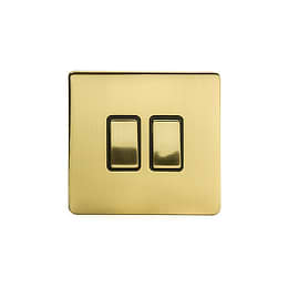 24k Brushed Brass 10A 2 Gang 2 Way Switch with Black Insert