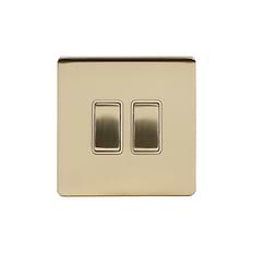 The Savoy Collection Brushed Brass 2 Gang Light Switch 2-Way 10A White  Inserts