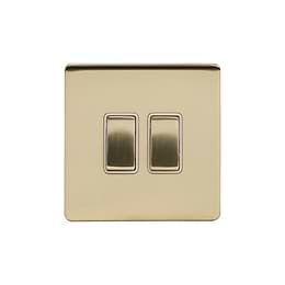 Soho Lighting Brushed Brass 10A 2 Gang 2 Way Switch Wht Ins Screwless