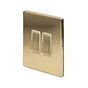 The Savoy Collection Brushed Brass 2 Gang Light Switch 2-Way 10A White Inserts