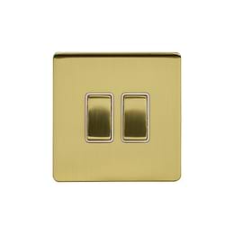 Soho Lighting Brushed Brass 10A 2 Gang 2 Way Switch Wht Ins Screwless