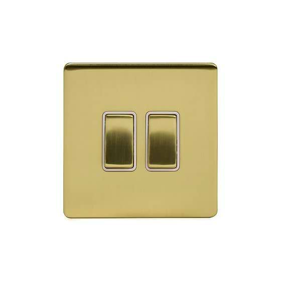 The Savoy Collection Brushed Brass 2 Gang Light Switch 2-Way 10A White Inserts