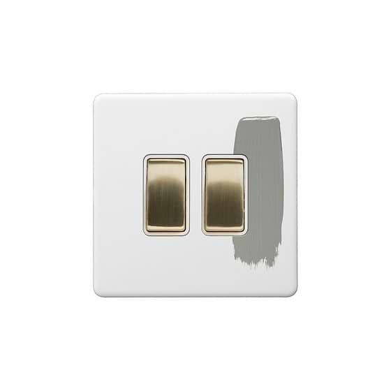 Soho Lighting Primed Paintable 2 Gang Light Switch 2-Way 10A with Brushed Brass Switch with White Insert