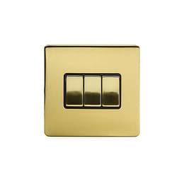 24k Brushed Brass 3 Gang 2 Way Switch with Black Insert