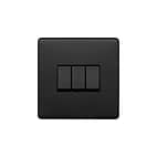 The Camden Collection Matt Black 10A 3 Gang 2 Way Switch Black Insert Screwless