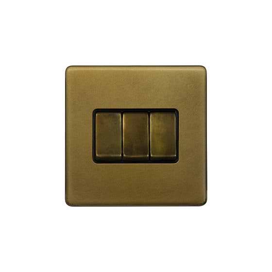 The Belgravia Collection Old Brass 10A 3 Gang 2 Way Switch