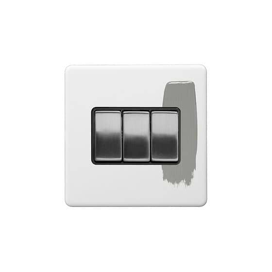 Soho Lighting Primed Paintable 3 Gang 2 Way 10A Light Switch with Brushed Chrome Switch and Black Insert