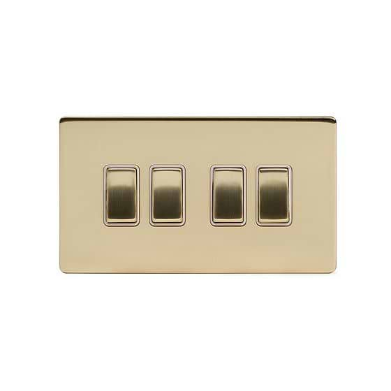 Soho Lighting Brushed Brass 10A 4 Gang 2 Way Switch Wht Ins Screwless