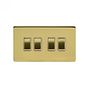 The Savoy Collection Brushed Brass 10A 4 Gang 2 Way Switch Wht Ins Screwless