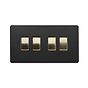 The Camden Collection Matt Black & Brushed Brass 10A 4 Gang 2 Way Switch Black Insert Screwless